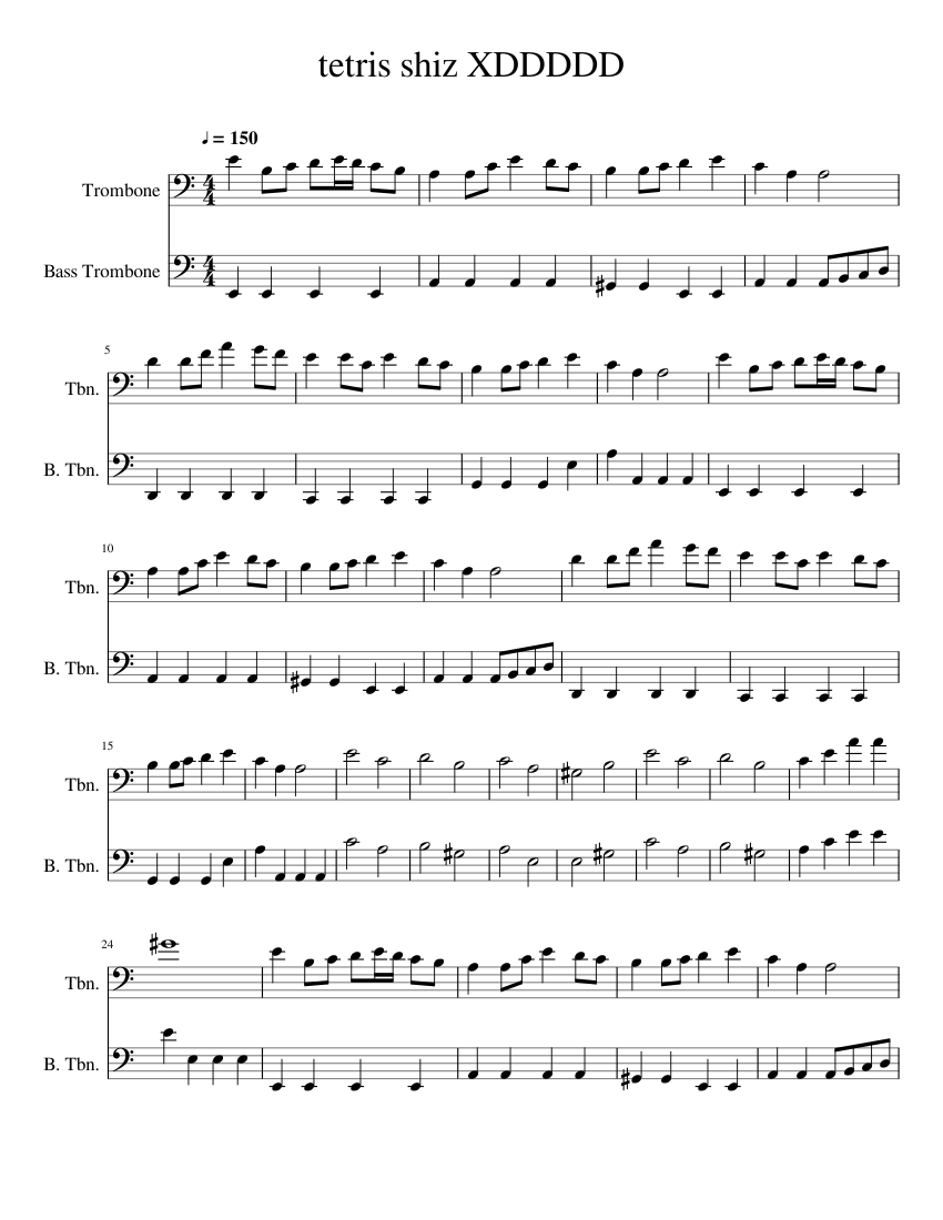 Tetris Theme | Trombone Duet Sheet music for Trombone, Trombone bass (Brass  Duet) 