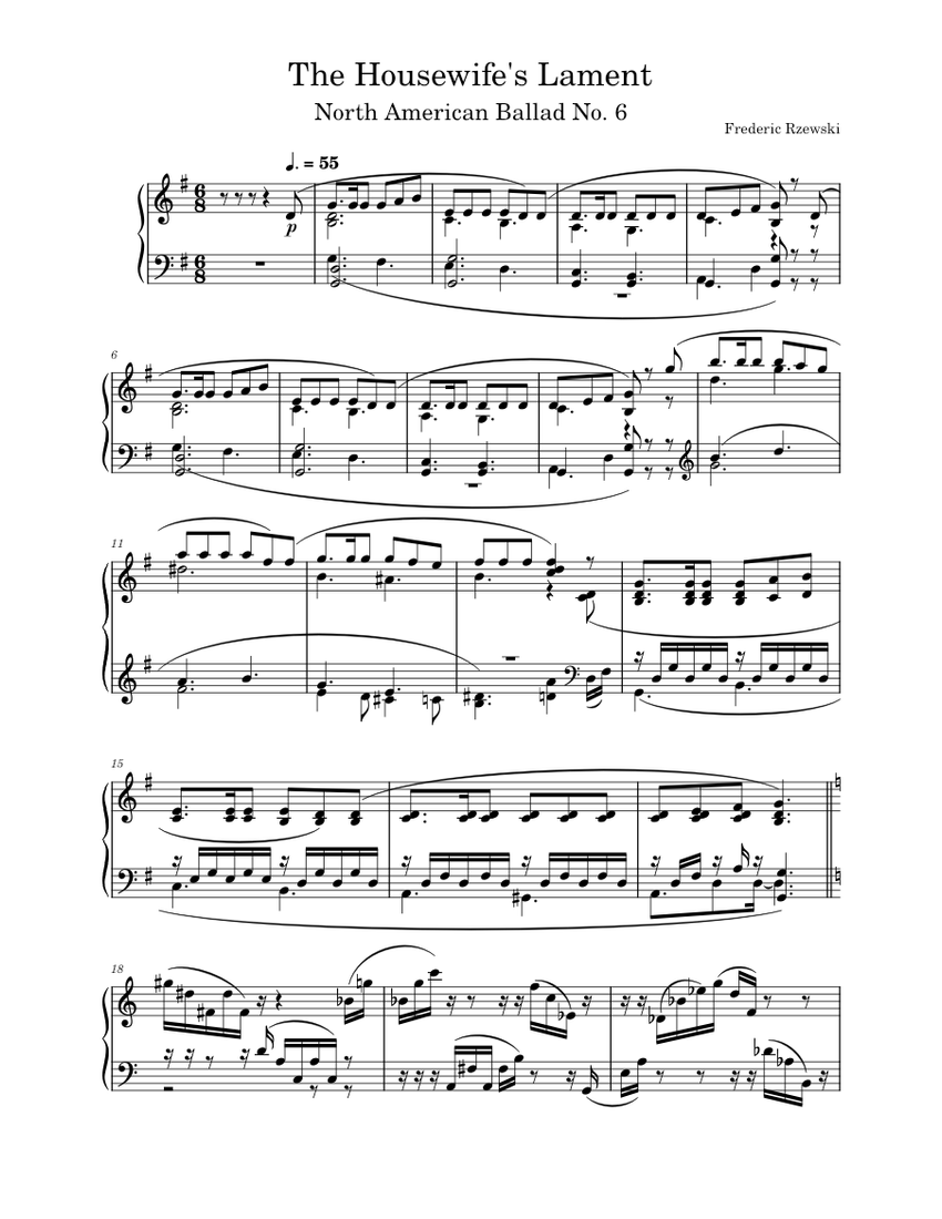 Frederic Rzewski Noten North American Ballad No 6 - The Housewife's Lament – Frederic Rzewski ...