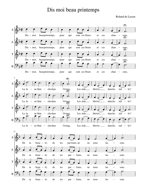 Roland de Lassus: Dis moi beau printemps