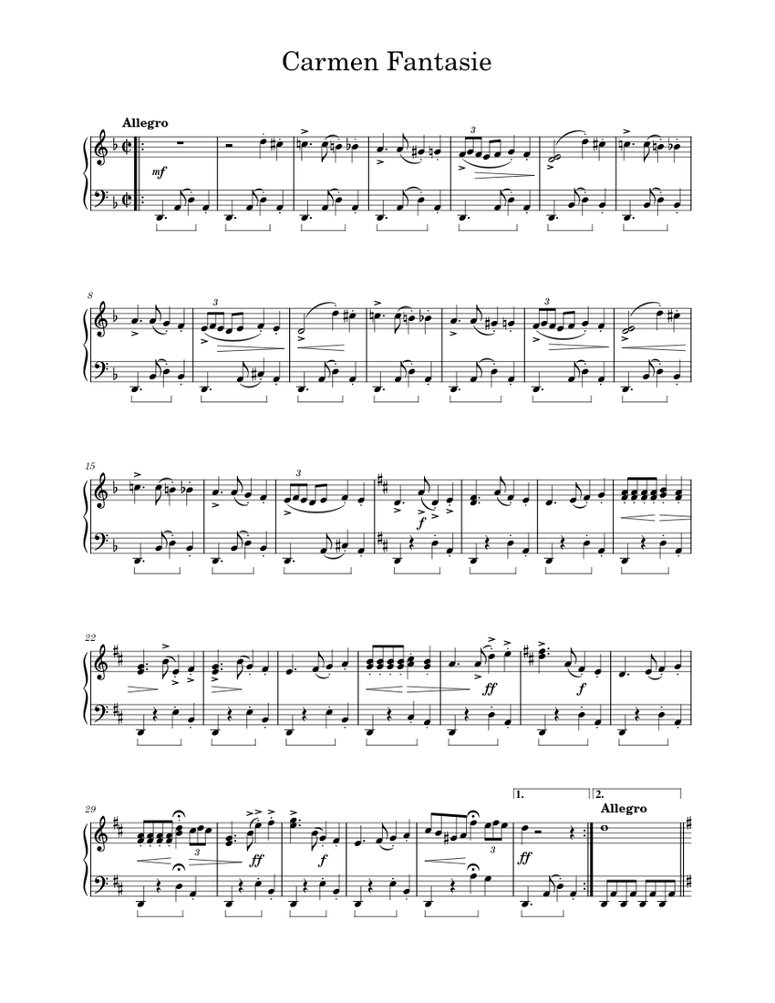 Carmen Fantasie Sheet Music for Piano (Solo) | MuseScore.com