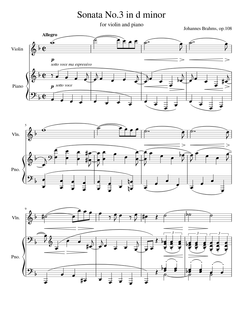 Brahms Violin Sonata No. 3 in D minor, Op.108 Sheet Music Brahms Violin Sonata No. 3 in D minor, Op.108 Sheet Music