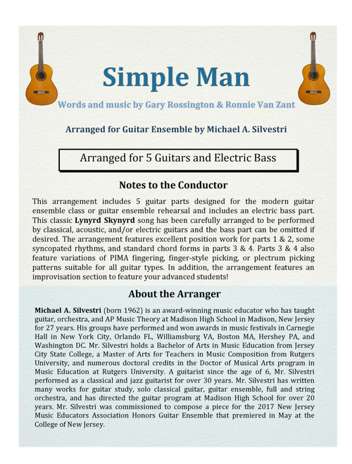 Simple Man (Arr. Michael A. Silvestri) - Lynyrd Skynyrd (Guitar Ensemble)