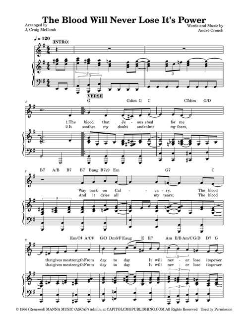 The Blood Will Never Lose Its Power (Arr. J Craig McComb) - Andrae Crouch (Piano-Vocal-Guitar (Piano Accompaniment))