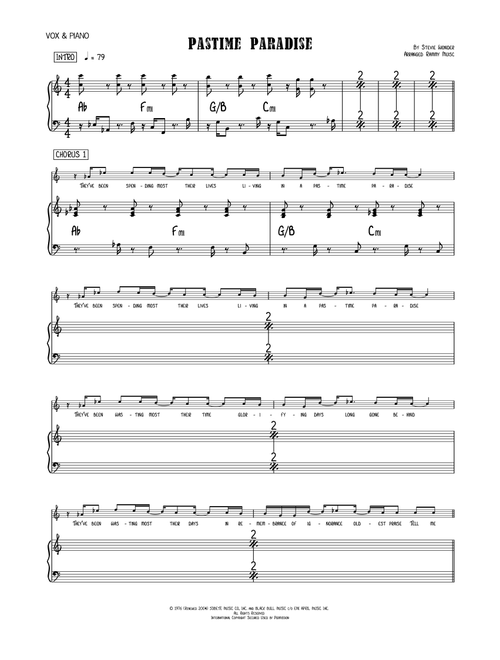 Pastime Paradise (Arr. Rammy Music) - Stevie Wonder (Lead Sheet - Fake Book)
