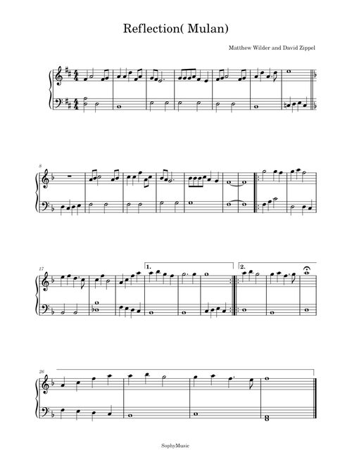 Mulan - reflection – Misc Cartoons Mulan - reflection - reflection (easy piano)