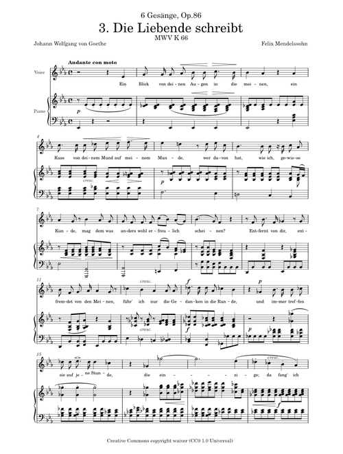 Mendelssohn, Felix – 6 Gesänge, Op.86, No.3 – Die Liebende schreibt
