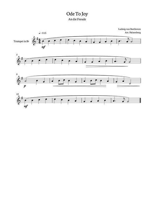 Beethoven - Ode to Joy for trumpet - clean version in F major. (Arr. Heisenberg) (Trumpet Solo)