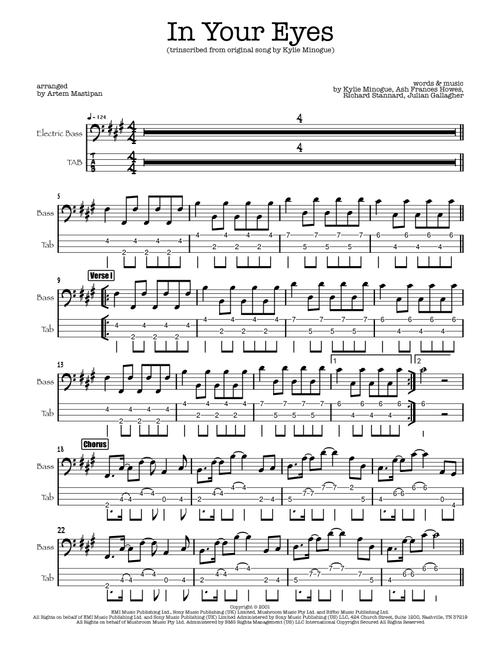 In Your Eyes (Arr. Artem Mastipan) - Kylie Minogue (Bass Tab)