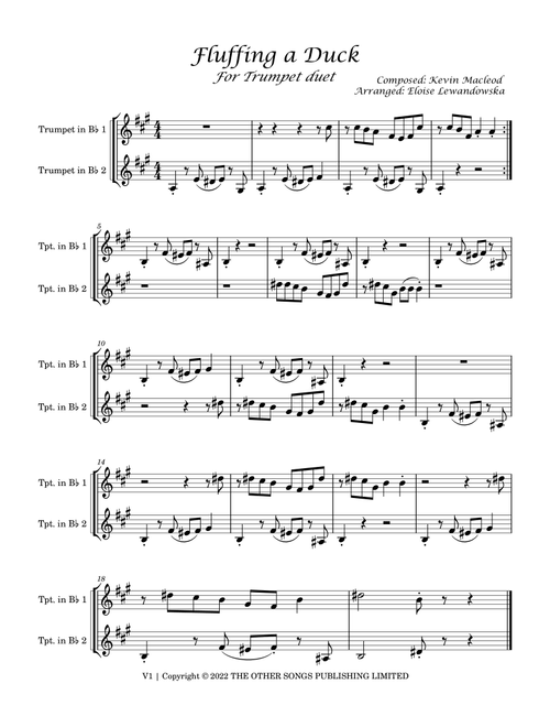 Fluffing A Duck (Arr. Eloise Lewandowska) - Kevin MacLeod (Trumpet Duet)