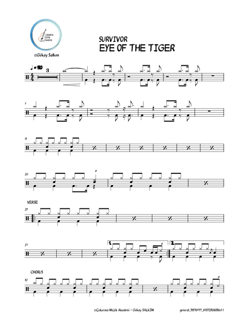 Eye Of The Tiger  Drum sheet