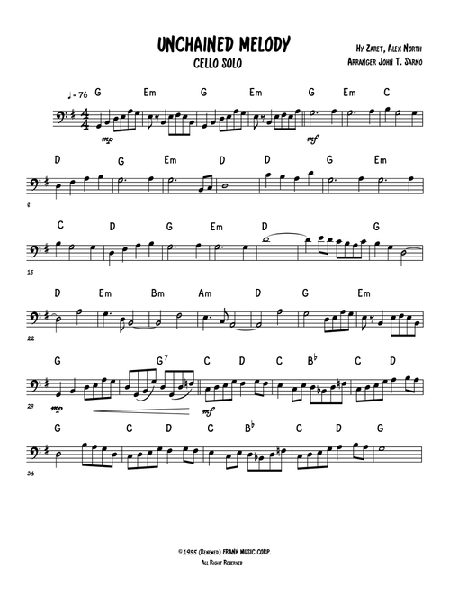 Unchained Melody (Arr. Arranged John T Sarno) - The Righteous Brothers (Cello Solo)