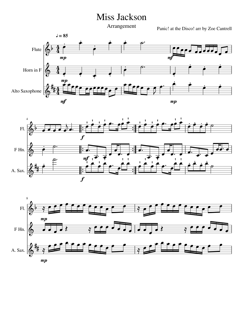 Miss Jackson Sheet music for Flute, Saxophone alto, French horn (Mixed