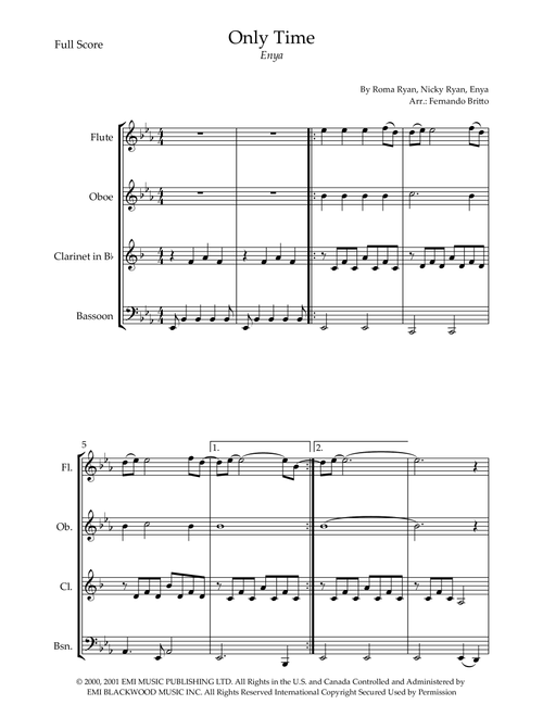 Only Time (Arr. Fernando Britto) - Enya (Woodwind Ensemble)