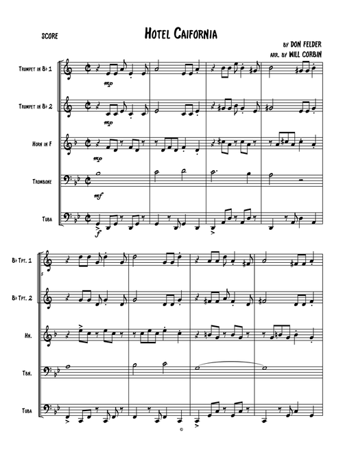 Hotel California (Arr. Will Corbin) - Eagles (Brass Ensemble)