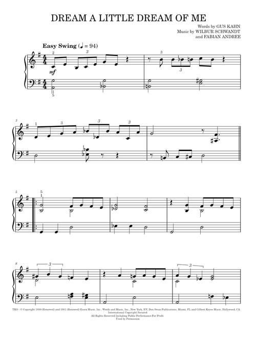 Dream A Little Dream Of Me - The Mamas & The Papas (Easy Piano)