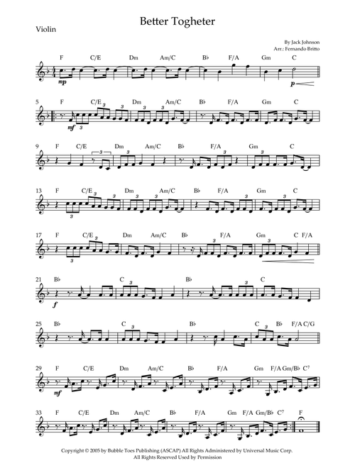 Better Together (Arr. Fernando Britto) - Jack Johnson (Violin Solo)