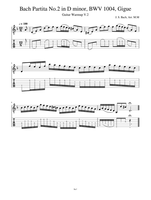 Bach Partita No.2 in D minor, BWV 1004, Gigue: Guitar Warmup