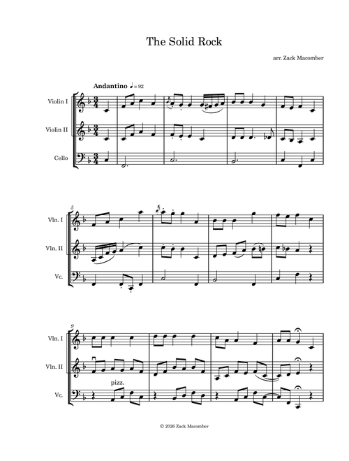 The Solid Rock (two violins and cello) (Arr. Zack Macomber) - William B Bradbury (String Ensemble)