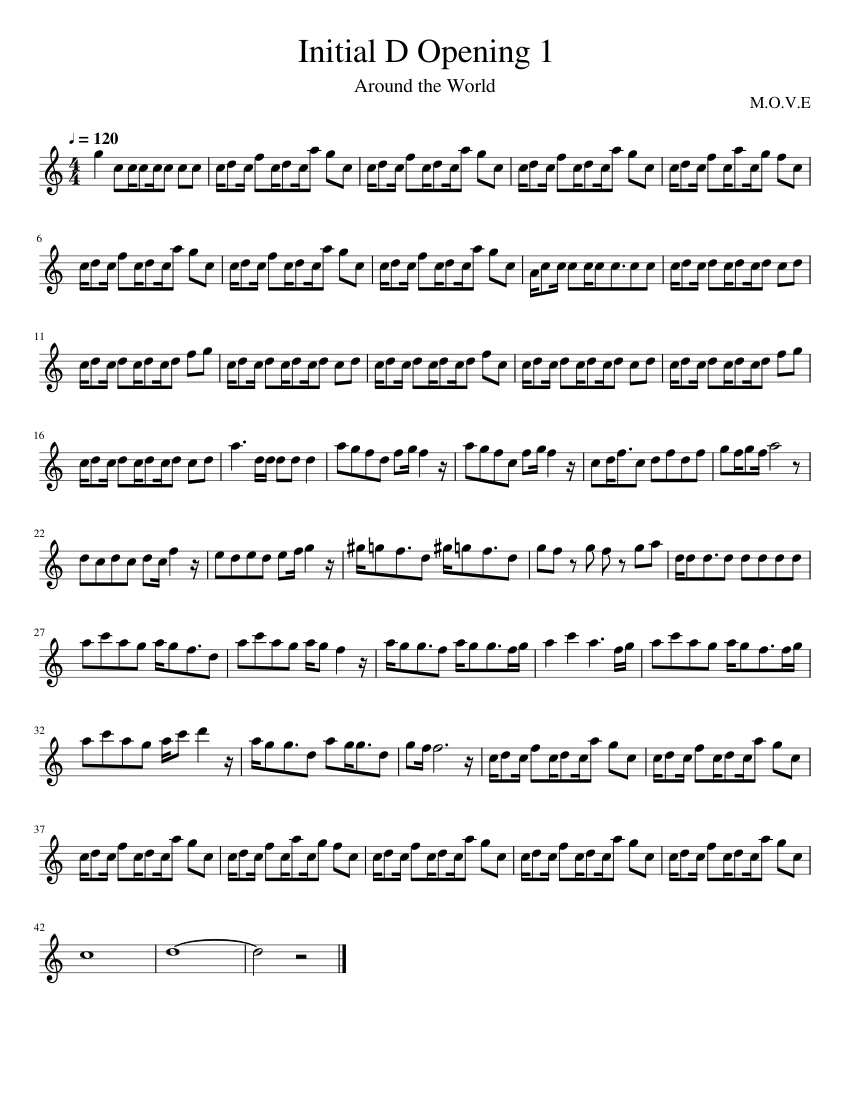 Initial D Opening 1 Sheet Music for Flute (Solo) | MuseScore.com