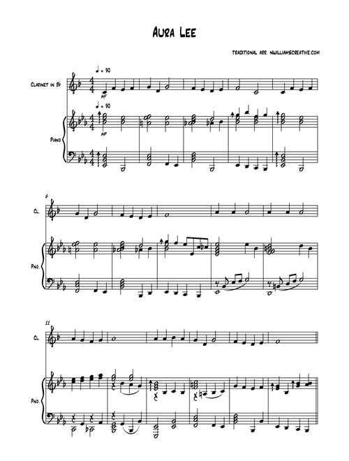 Aura Lee (Arr. Neille Williams) - Traditional (Clarinet and Piano)