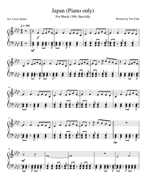 Japan - Yot Club (Piano Only), Arr. Lucas Spanu