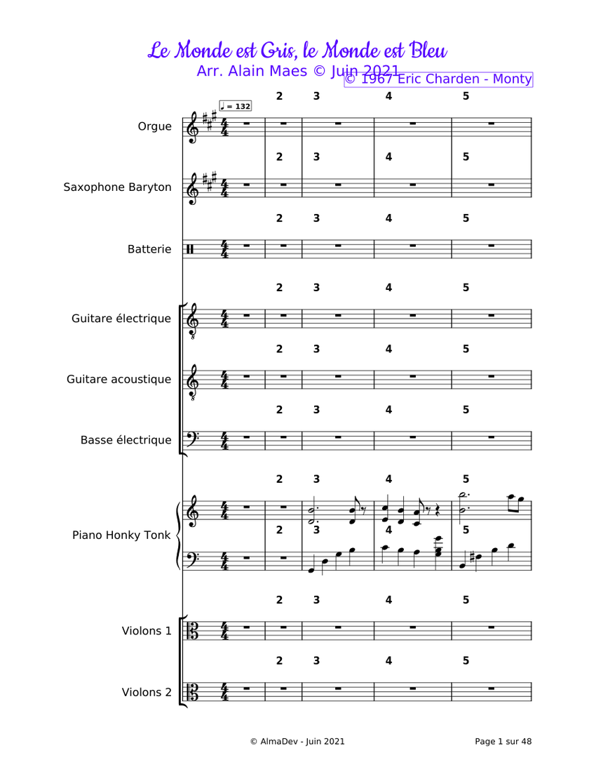 Eric Charden Le Monde est Gris, le Monde est Bleu (Arr. AlmaDev