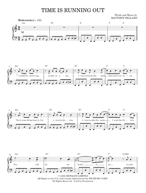 Time is running out - Muse (Easy Piano)