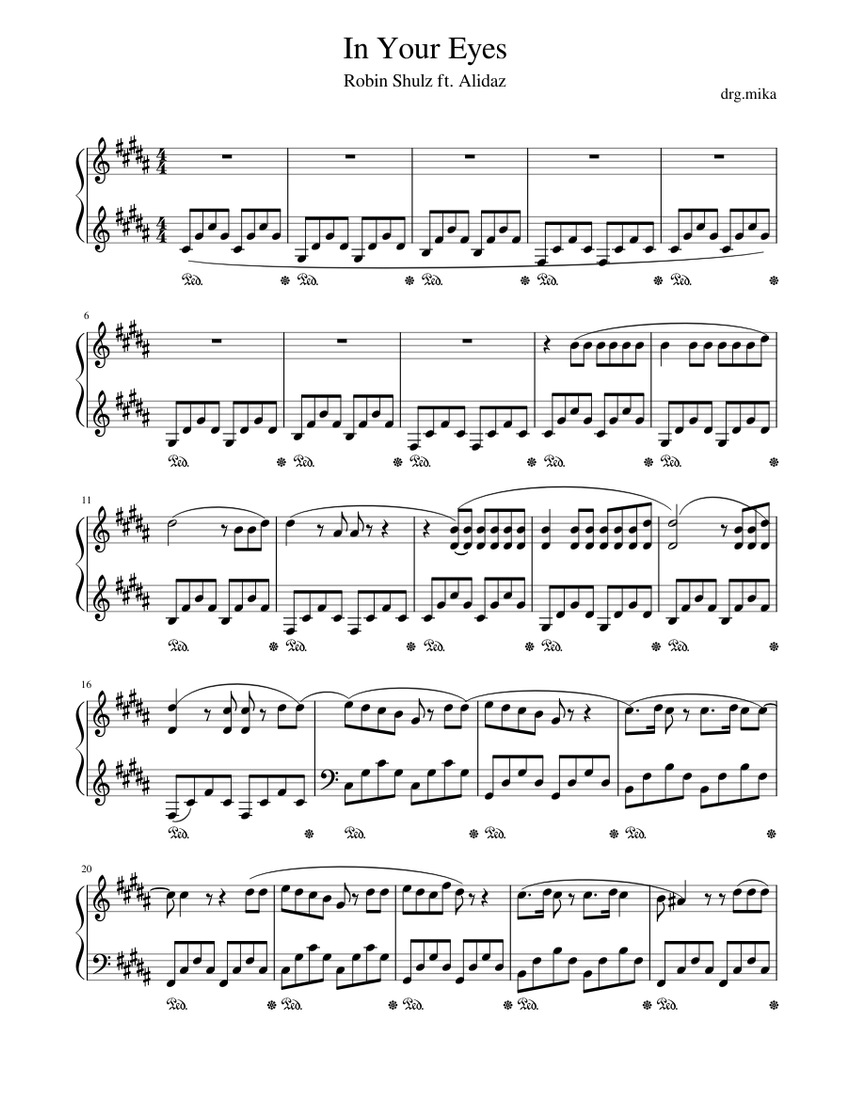 In Your Eyes - Robin Schulz ft. Alida Sheet Music for Piano (Solo