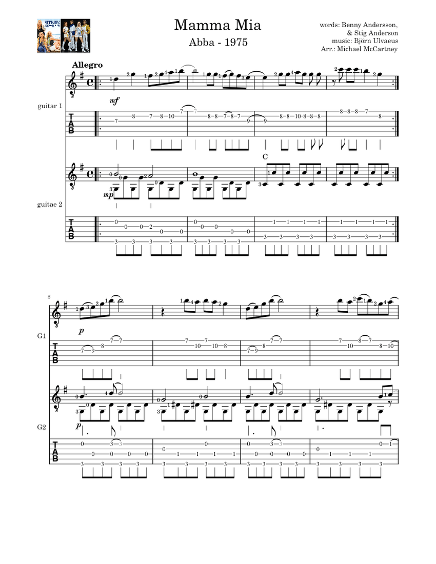 Mamma Mia ABBA Sheet Music For Guitar Mixed Duet Musescore mamma-mia-abba-sheet-music-for-guitar-mixed-duet-musescore