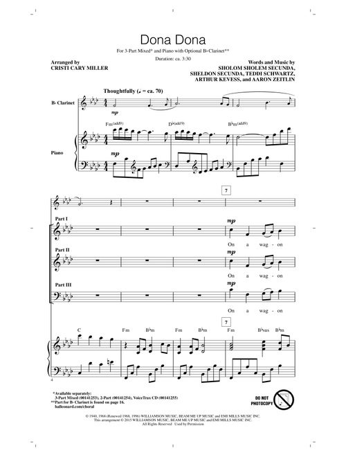 Dona Dona (arr. Cristi Cary Miller) - Teddi Schwartz (Choral, 3-Part Mixed)