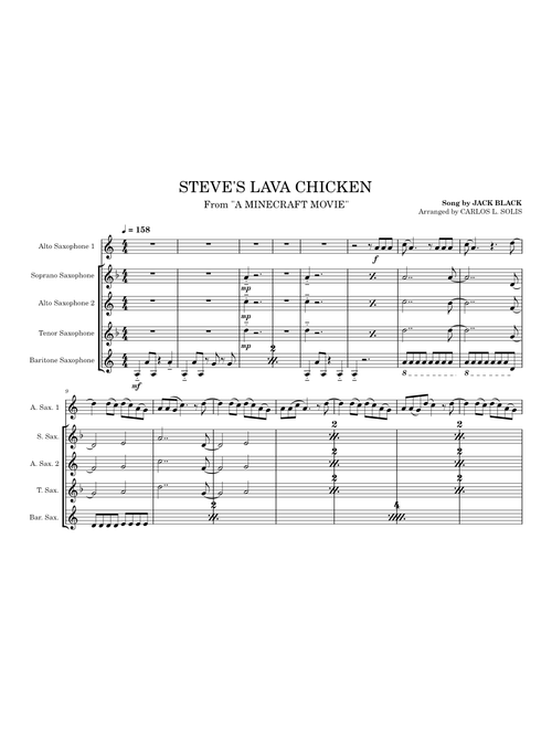 A Minecraft Movie 'Steve's Lava Chicken' (SAX ARRANGEMENT) | Jack Black