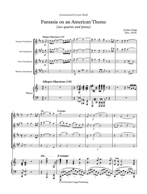 Fantasia on an American Theme (sax quartet and piano) - Jordan Grigg (Small Ensemble)