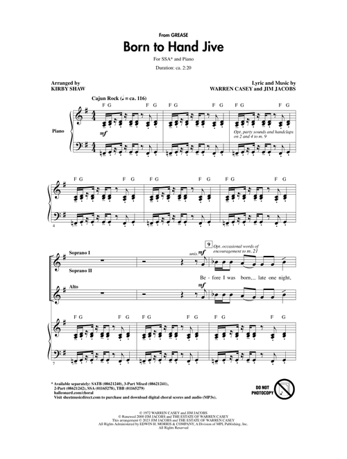 Born To Hand Jive (from Grease) (arr. Kirby Shaw) - Warren Casey & Jim Jacobs, Jim Jacobs, Warren Casey (Choral, SSA)