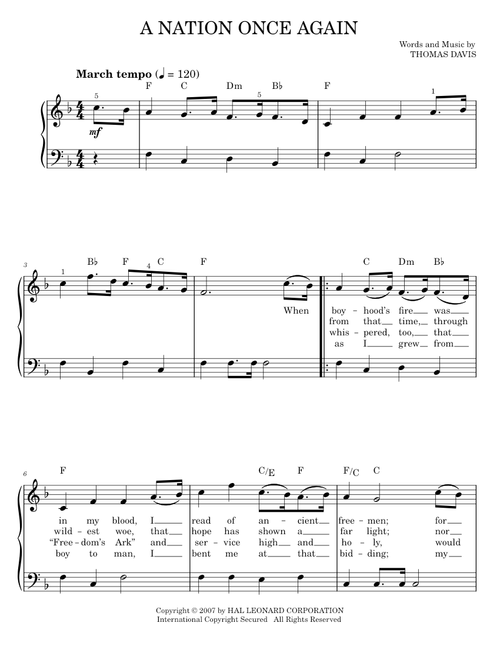 A Nation Once Again - Thomas Davis (Easy Piano)