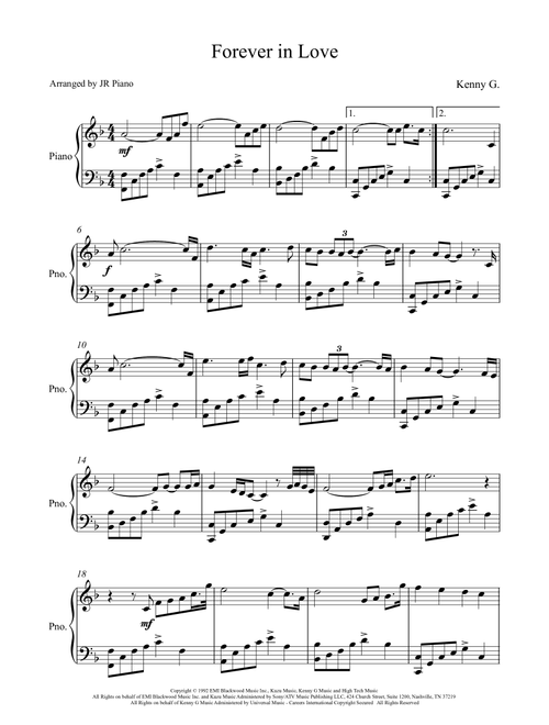 Forever In Love (Arr. JR Piano) - Kenny G (Piano Solo)