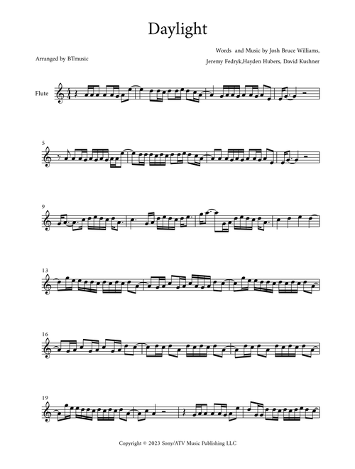 Daylight (Arr. BTmusic) - David Kushner (Flute Solo)