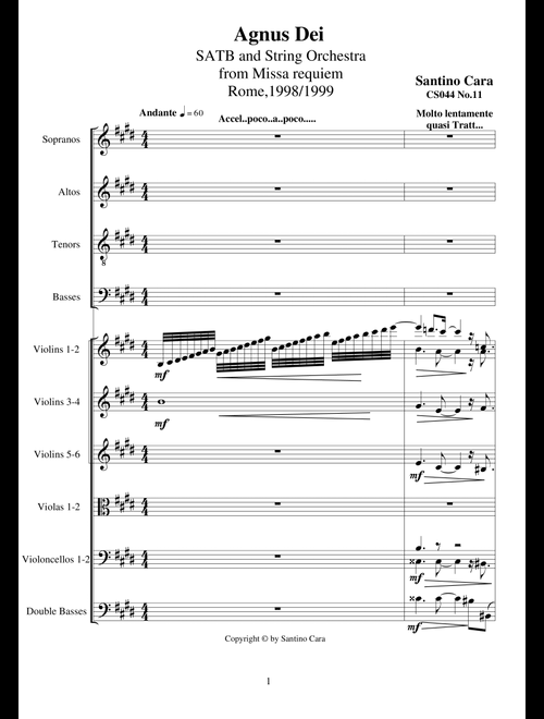 Agnus Dei - Sequence no.11 of the Missa Requiem CS044 - Santino Cara (Chamber Orchestra)