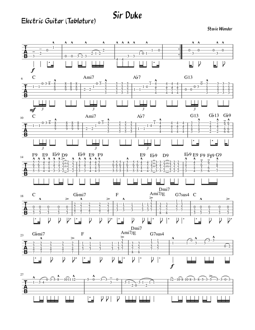 Sir Duke - Electric Guitar (Tablature) Sheet Music and Tab
