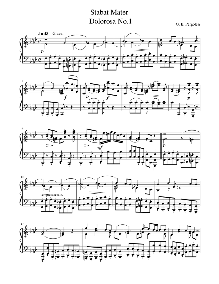 vrouwelijk Fraude Transparant Stabat Mater Dolorosa No. 1, Giovanni Battista Pergolesi Sheet music for  Piano (Solo) | Musescore.com