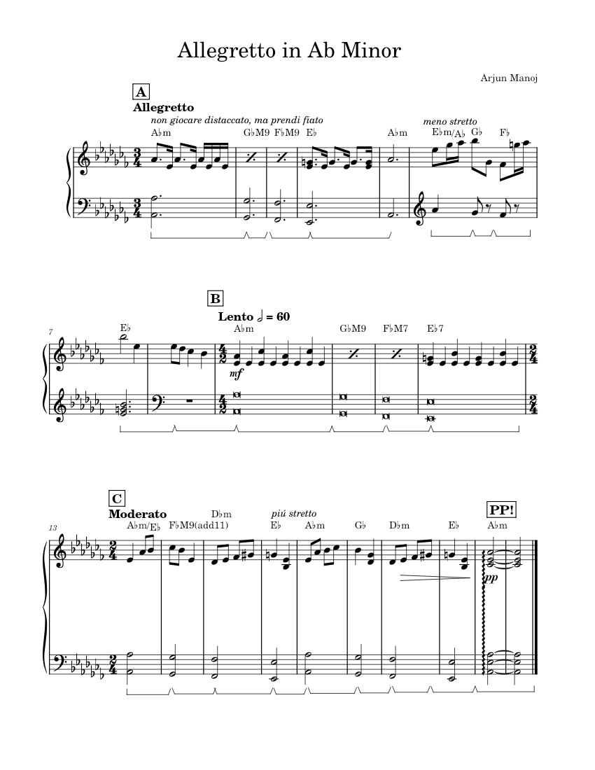 Allegretto in Ab Minor piano version Sheet music for Piano (Solo) Easy ...