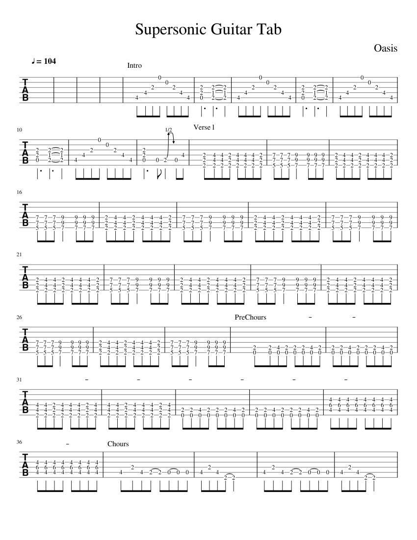 Supersonic Guitar Tab Sheet Music for Guitar (Solo