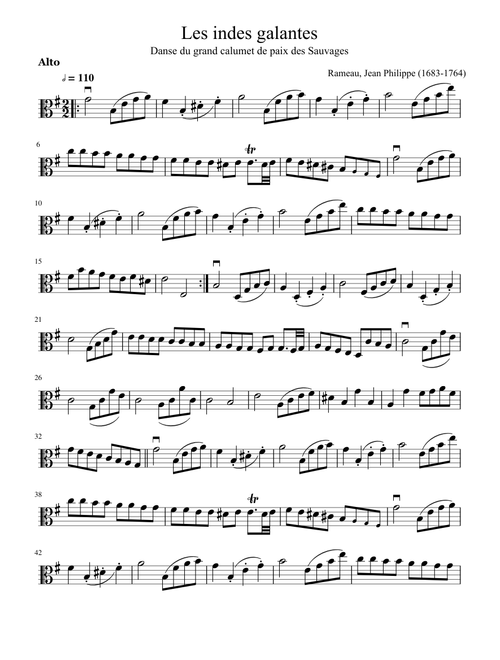 Les Indes Galantes - La danse des Sauvages - Rameau - Viola solo