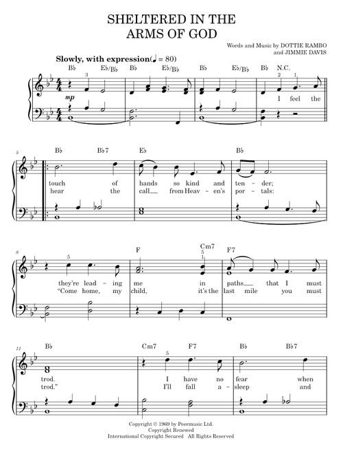 Sheltered in the arms of god - Dottie Rambo (Easy Piano)