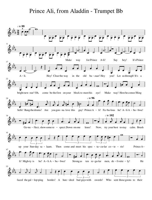 Prince Ali, for Bb Trumpet