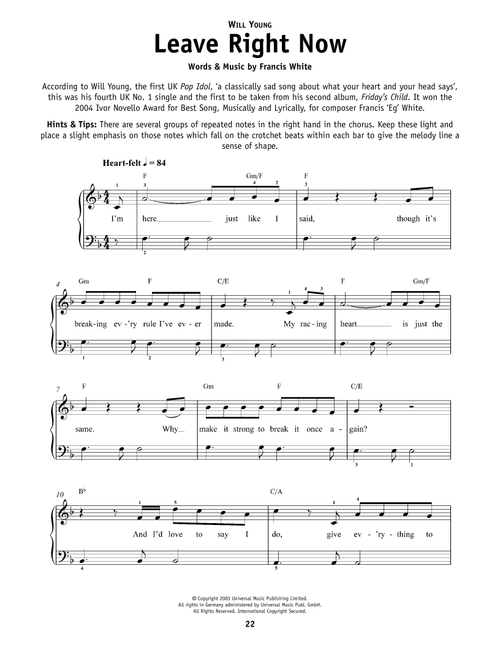 Leave Right Now - Will Young (Really Easy Piano)