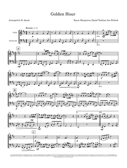 Golden Hour (Arr. K. Speck) - Kacey Musgraves (Instrumental Duet)