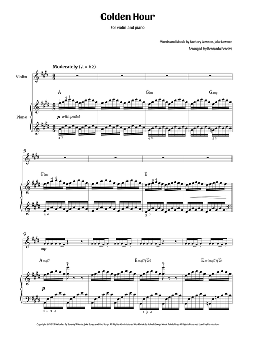 Golden Hour (Arr. Bernardo Pereira) - Jvke (Violin and Piano)