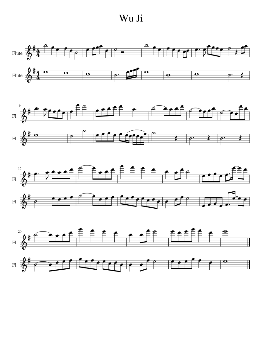 Wu Ji The Untamed Flute Duet Sheet music for Flute Woodwind Duet Musescore
