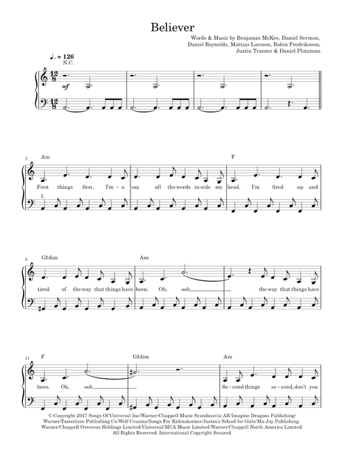 Believer - Imagine Dragons (Easy Piano)