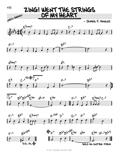 Zing! Went The Strings Of My Heart - James F Hanley (Real Book - Melody-Chords)
